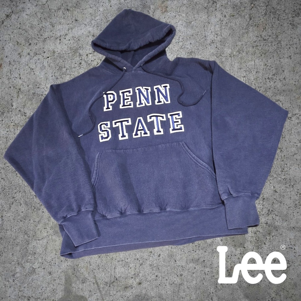 Lee Mens Vintage Penn State Crossgrain Heavyweight Hoodie Navy Blue XL